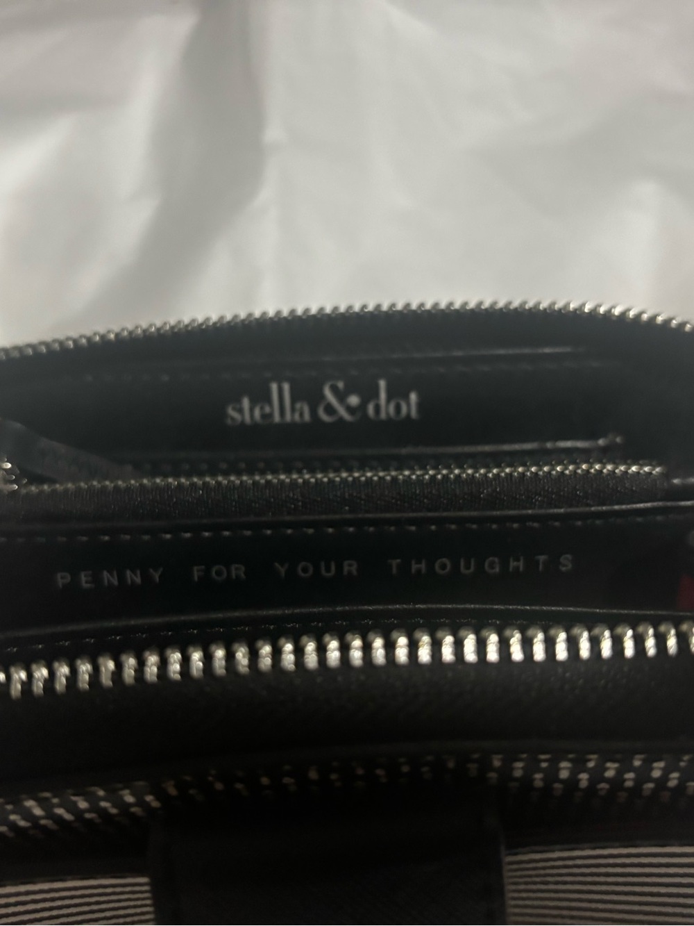 Stella & Dot Black Leather Zip Wallet with Silver Hardware